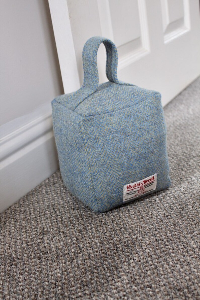 Blue Herringbone Harris Tweed Fabric Door Stop UK Etsy