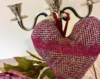 Harris Tweed hanging heart, door decoration, wedding gift, anniversary present