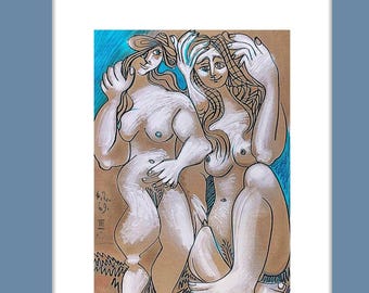 Picasso, Deux Femmes Nues, Lithograph, signed, VERY RARE, Vintage Free Worldwide Delivery