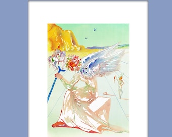 Salvador Dali, Angel with Wand, Lithograph, Limited Edition, Vintage Free Worldwide Delivery