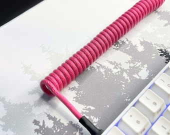 PINK and Gray - Custom Coiled Braided Aviator GX16 USB-C Mechanical Gaming Keyboard Cable
