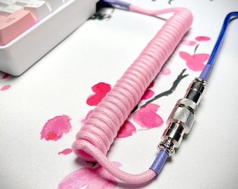 PINK & BLUE - Custom Coiled Braided Aviator GX16 USB-C Mechanical Gaming Keyboard Cable