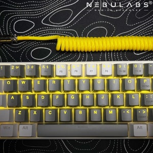 YELLOW & GRAY - Custom Coiled Aluminum Metal Braided Aviator GX16 USB-C Mechanical Gaming Keyboard Cable