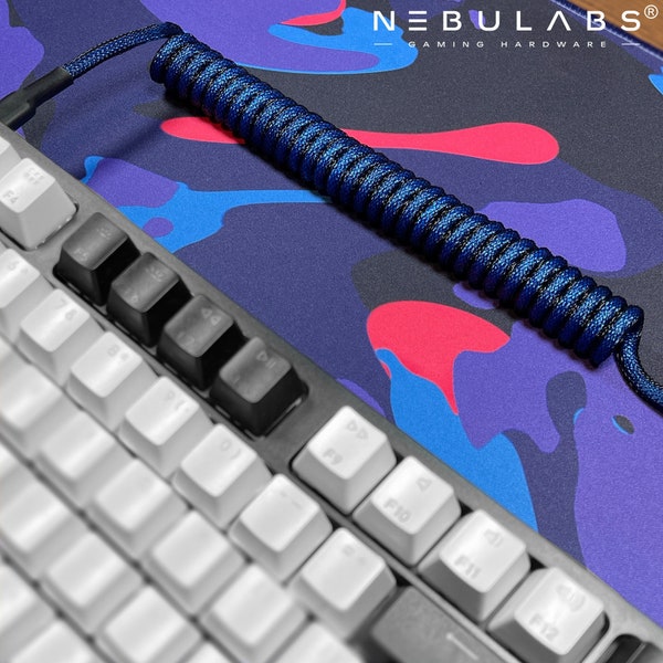 NAVY BLUE - Custom Coiled Braided Aviator GX16 USB-C Mechanical Gaming Keyboard Cable