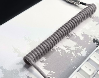 DARK GRAY - Custom Coiled Braided Aviator GX16 USB-C Mechanical Gaming Keyboard Cable