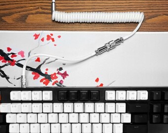 WHITE - Custom Coiled Braided Aviator GX16 USB-C Mechanical Gaming Keyboard Cable