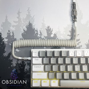 GRAY / TAN - Custom Coiled Aluminum Metal Braided Aviator GX16 USB-C Mechanical Gaming Keyboard Cable