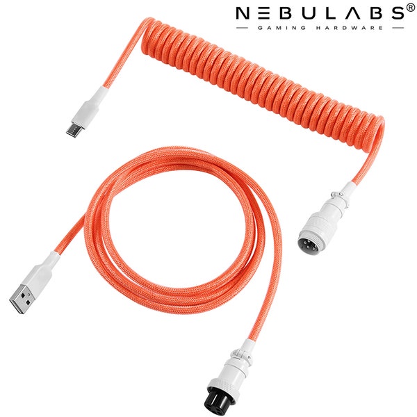 ORANGE - Custom Coiled Braided Aviator GX16 USB-C Mechanical Gaming Keyboard Cable