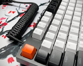 BLACK - Custom Coiled Braided Aviator GX16 USB-C Mechanical Gaming Keyboard Cable