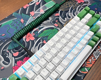 DARK GREEN - Custom Coiled Braided Aviator GX16 USB-C Mechanical Gaming Keyboard Cable