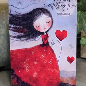 Carte de voeux encourageante de foi chrétienne de format A6 « Je vous ai aimé d'un amour éternel » - Jérémie 31:3, un rappel de l'amour de Dieu