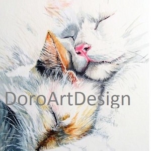 Amore gatto - stampa da acquerello su carta da acquerello, riproduzione,riproduzione ad acquerello,stampa,gatto,gattino,stampa ad acquerello