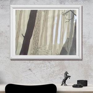 Forest - woodcut, wood pressure, art print, original print, forest, tree, trees, landscape, nature,