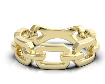 Banda de cadena de oro macizo, banda de eslabones de cadena, banda de bodas, anillo de bodas, anillo de oro de 18 k, anillo de oro de 14 k, anillo de cadena, anillo de oro con cadena de aniversario