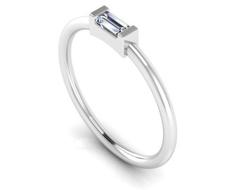 14K-18K Solid Gold 0.14 Baguette Diamond Simple Engagement Ring.