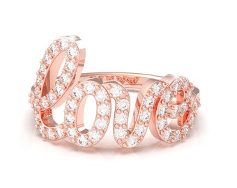 Love Ring, Diamond Letters, Diamond Love Ring, Lovers Ring, Gift for Loved One, Mother Ring, 14k Gold, 18k Gold, Daughter Ring, Gift for Her