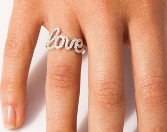 Love Ring, Diamond Letters, Diamond Love Ring, Lovers Ring, Gift for Loved One, Mother Ring, 14k Gold, 18k Gold, Daughter Ring, Gift for Her