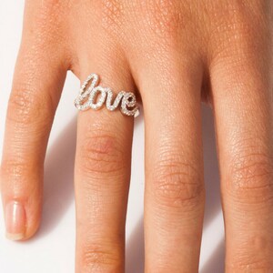 Love Ring, Diamond Letters, Diamond Love Ring, Lovers Ring, Gift for Loved One, Mother Ring, 14k Gold, 18k Gold, Daughter Ring, Gift for Her