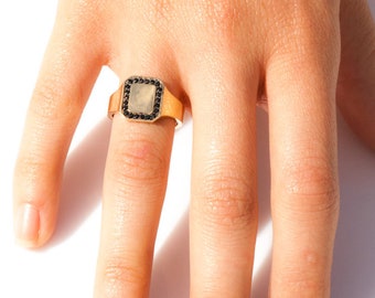 Gold Signet Ring, Black Diamond Ring, Pinky Ring, Signet Ring Women, Black Diamonds Ring, 14k Gold Ring, Gold Signet Ring, Men Pinky Ring