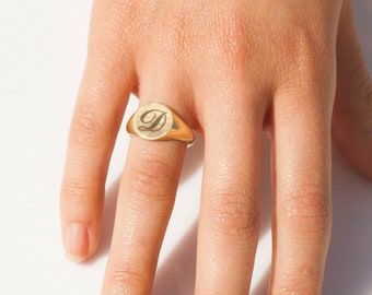 Gold signet ring, signet ring, seal ring, solid gold ring, gold unisex ring Husband Gift, Men Initial Ring, Men Pinky Ring, Signet Letter.