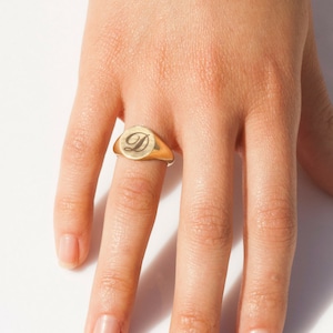 Gold signet ring, signet ring, seal ring, solid gold ring, gold unisex ring Husband Gift, Men Initial Ring, Men Pinky Ring, Signet Letter. image 1