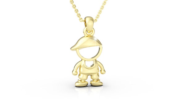 14K Gold Boy Pendant Gold Kid Charm Newborn Gift Necklace for