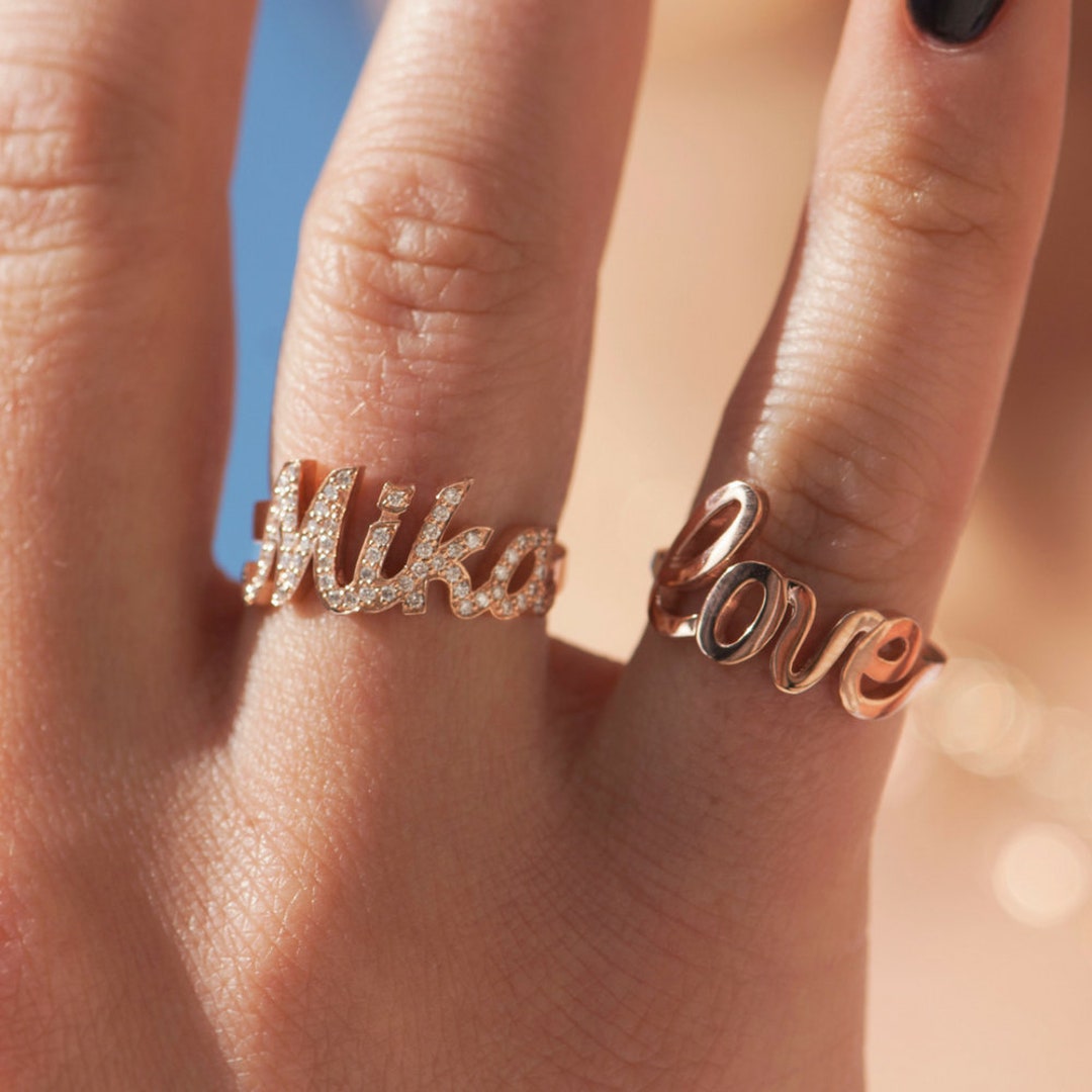 Custom NAME Diamond Ring Diamonds Name Ring Personalized Name Ring Personalized Word 18k Gold Name Ring With Diamonds 0.20ct 0.30ct Etsy Canada