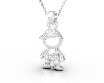 14k Gold Boy And Girl Charms Necklace, Unique Baby Pendant.