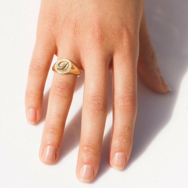 Gold signet ring, signet ring, seal ring, solid gold ring, gold unisex ring Husband Gift, Men Initial Ring, Men Pinky Ring, Signet Letter. image 1