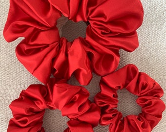 Red Satin Scrunchies / Deluxe Satin Scrunchie / Red Scrunchies / XL / Standard / Mini