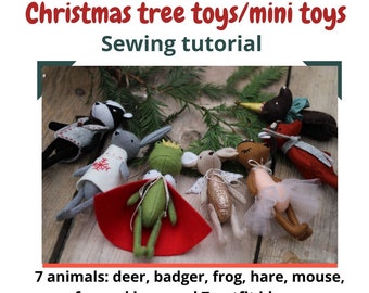Tutorial in PDF con cartamodello per cucire animali di peluche in feltro, mini giocattoli con ornamenti natalizi