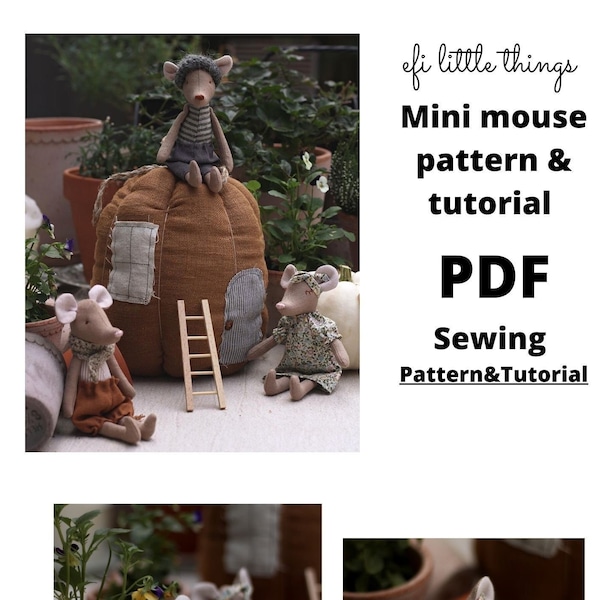 Patrón de costura y tutorial de peluche mini ratón de 16 cm