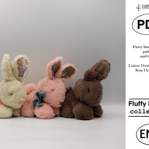 Fluffy furry plush vintage soft toy bunny rabbit PDF sewing pattern and tutorial