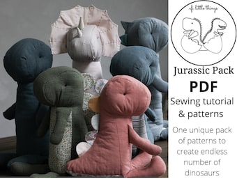 Dinosaur T-Rex Diplodocus Triceratops sewing PDF pattern and  tutorial stuffed toy soft animal making textile toy kids room decor doll