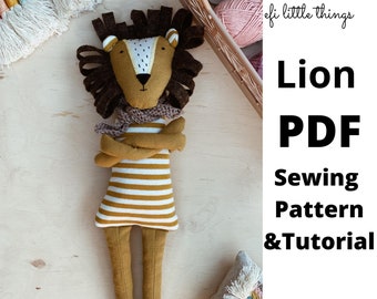 Lion en peluche jouet PDF patron de couture et tutoriel bricolage Animal peluche poupée Ragdoll faisant