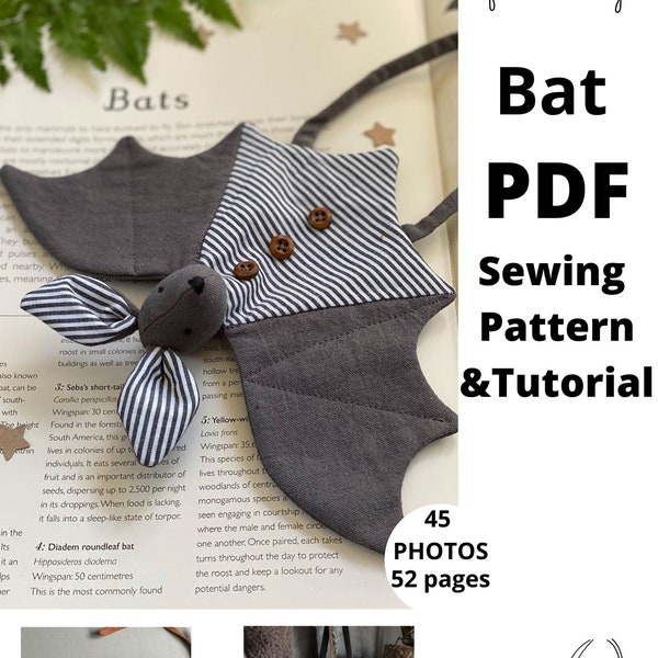 Bat Soft Toy Wall Hanging Decor Sewing Pattern and Tutorial