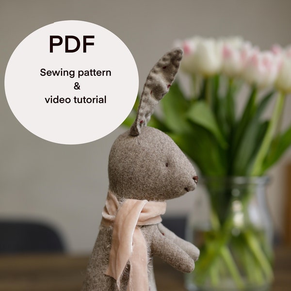 Vintage style Easter rabbit PDF sewing pattern and video tutorial