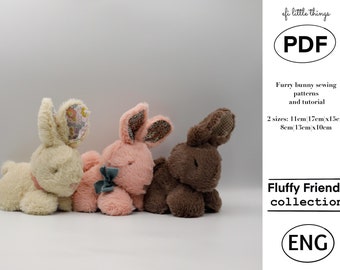 Fluffy furry plush vintage soft toy bunny rabbit PDF sewing pattern and tutorial