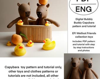 Bubbly Buddy Capybara soft plush toy PDF sewing pattern and tutorial