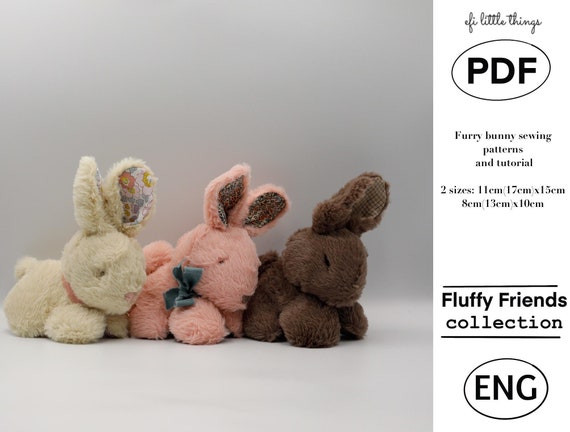 Fluffy Furry Plush Vintage Soft Toy Bunny Rabbit PDF Sewing