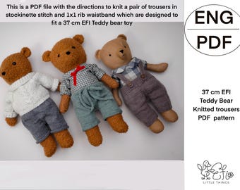 37 cm EFI Teddy Bear knitted trousers PDF pattern