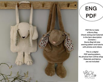Bunny Bag Sewing Pattern PDF | Plush Rabbit Backpack Tutorial | Stuffed Animal Kids Bag DIY | Soft Toy Sewing Project