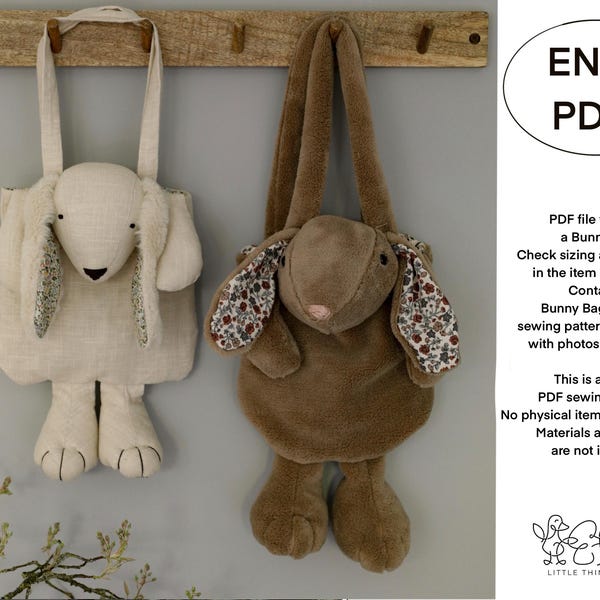 Bunny Bag Sewing Pattern PDF | Plush Rabbit Backpack Tutorial | Stuffed Animal Kids Bag DIY | Soft Toy Sewing Project