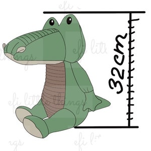 May include: Green plush crocodile toy sitting with its legs crossed. The toy is 32 inches tall.