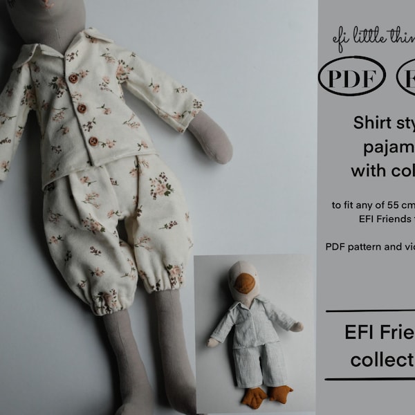 Muñecas Juguetes Patrón de pijama/camisa con pantalón y tutorial para juguetes EFI Friends de 55 cm y 30 cm