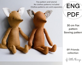 30 cm soft toy rag doll making Fox  sewing PDF pattern and tutorial