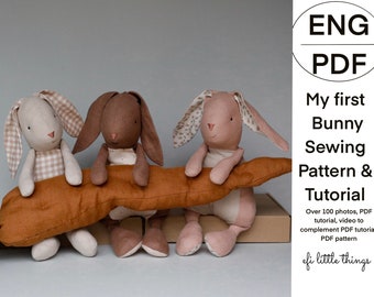 Muñeco de peluche Mi primer conejito liebre muñeca tutorial en PDF y patrón de costura