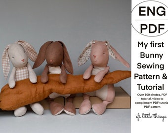 Soft toy My first bunny rabbit hare doll sewing PDF tutorial and pattern