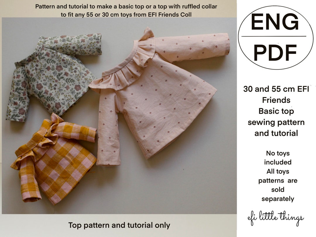 Dolls Toys Basic Top Sewing Pattern and Tutorial for 55 Cm and 30 Cm ...