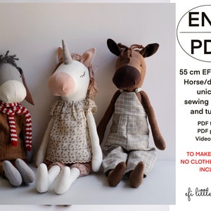 Peluche a forma di cavallo, asino e unicorno che realizza modelli PDF e tutorial